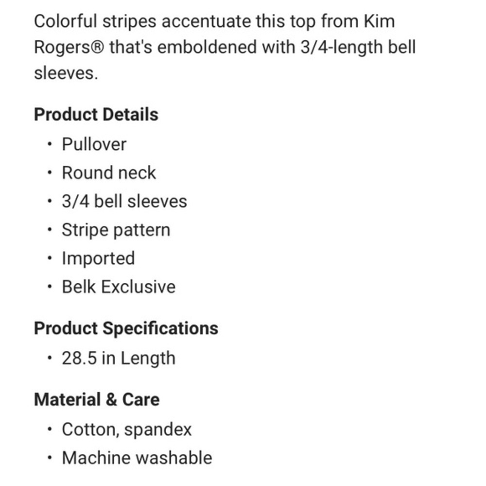 KIM‎ ROGERS STRIPED 3/4 RUFFLE Bell Sleeve Top - Picture 11 of 11